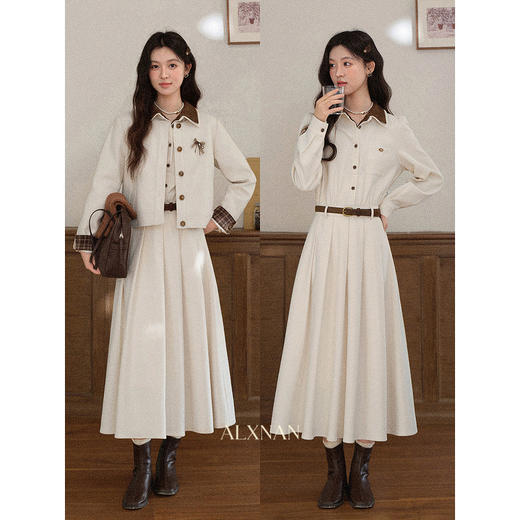 鹿向南「茶香可颂」卡其色拼接设计感短款外套女秋气质上衣L58126/L58127 商品图3