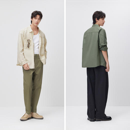 森马长袖衬衫男春季纯棉斜纹工装衬衣宽松翻领磨毛衣外套通勤休闲 商品图4