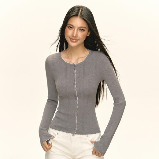 Ariseism 美式复古设计感圆领针织开衫女秋冬新款内搭修身上衣 商品图1
