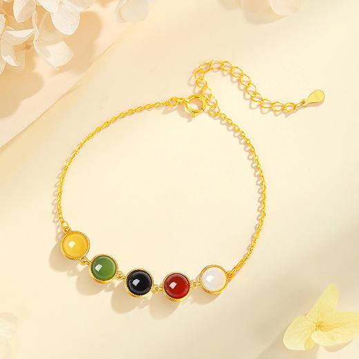 Winy S925银镀金腕上霓虹手链 和田玉玛瑙多宝 轻奢显白气质女款附鉴定证书 商品图0