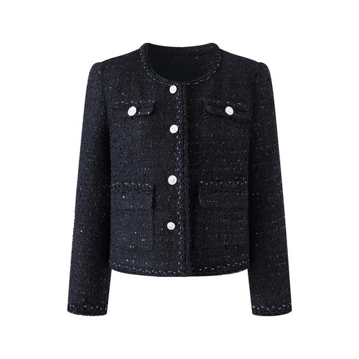 「高货wl」全新升级【铂金会员367/天猫489/差价122】(00358)洛诗琳气质加棉小香风外套2025冬季粗花呢保暖圆领外套 商品图4