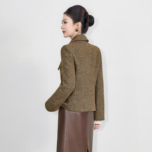 WL 2516309 高雅毛呢知性轻熟复古细纹设计感外套 商品图1