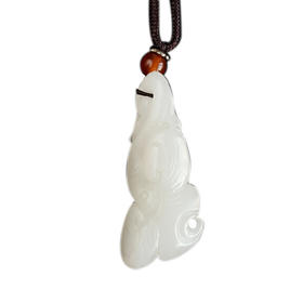 【天然正品】天然新疆料细腻灵芝造型（富贵如意）一级白和田玉吊坠项链46.2*19.1*11.3MM(皆取最大值) 081225NJS01特价：580