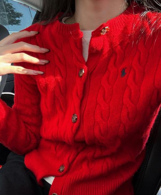 𝐑𝐋拉夫招财红一见钟情圆领开衫拧花百搭毛衫 商品图12