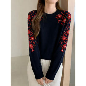 「高货rp」全新升级【铂金会员404/天猫539/差价135】(03516)洛诗琳重工手工钩花羊毛衫2025冬季圆领套头加厚针织上衣