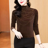 KQLE37M2971 2026春季新款洋气百搭高领纯色烫钻丝绒长袖打底衫修身显瘦T恤女 商品缩略图2