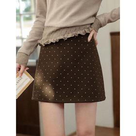 鹿向南「焦糖可颂」咖色复古波点短款半身裙女秋冬小个子高腰裙子