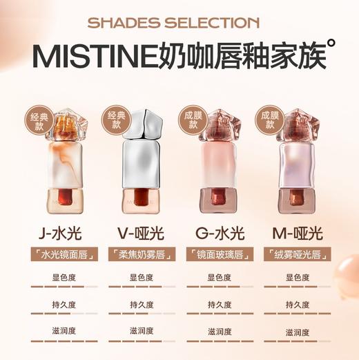 【上新】Mistine蜜丝婷奶咖唇釉镜面水光唇蜜口红裸色唇膏，融合水光镜面与丝绒质地双效妆感，蕴含足量丰唇肽与4D玻尿酸，上妆同时滋润双唇，展现自然柔和与时尚魅力 商品图1