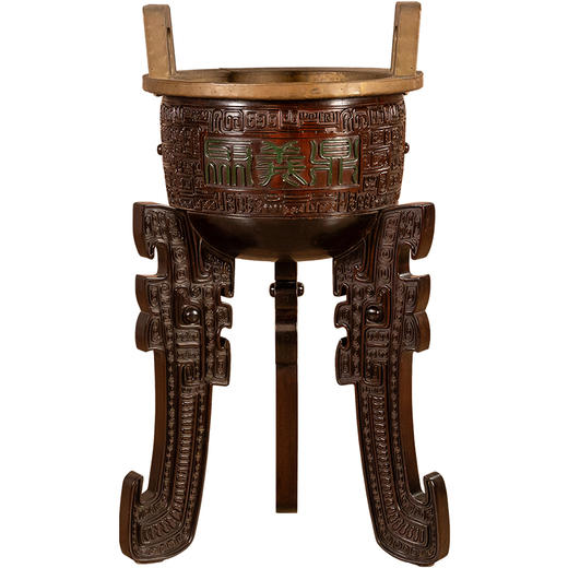 二十世纪	红木满雕云雷纹冲耳三足鼎 商品图5