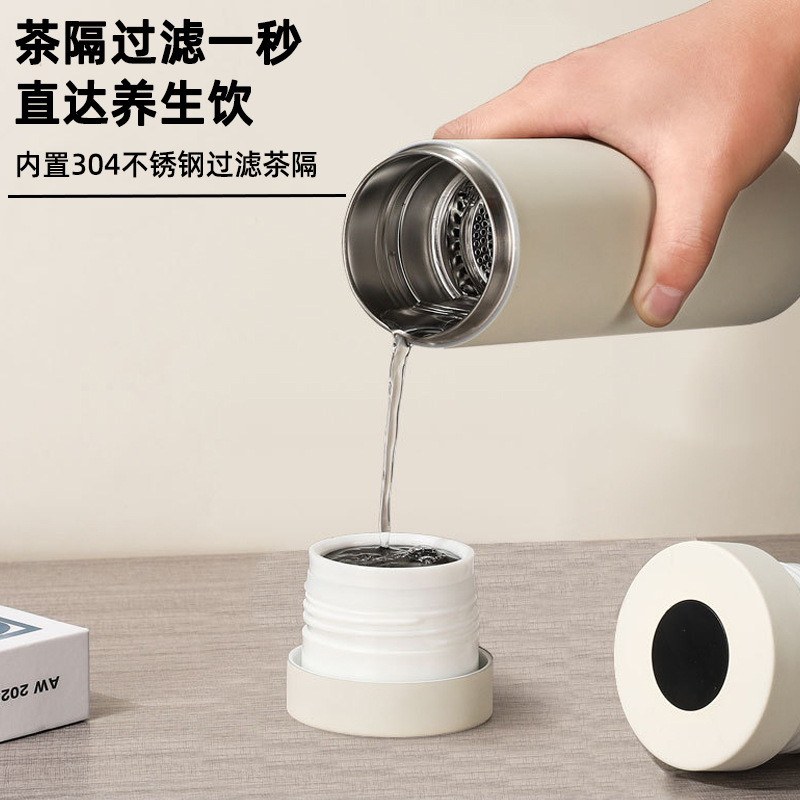 【智能显温饮水防烫❗️一杯双饮随心切换】智能测温保温杯不锈钢真空智能显温保温水杯商务礼品杯车载保温杯。jb