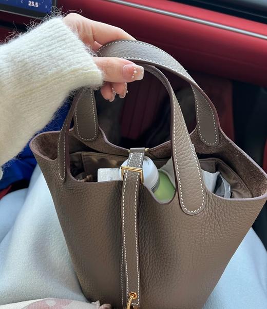 经典菜篮子头层牛皮水桶包真皮荔枝纹 商品图3