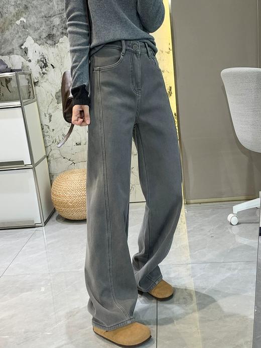 显瘦高腰垂感加厚加绒牛仔裤女秋冬裤子宽松直筒阔腿裤冬季长裤 商品图2