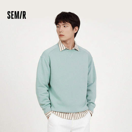 森马卫衣男春季纯色简约百搭长袖上衣休闲套头圆领打底衫柔软舒适 商品图1