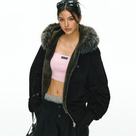 Ariseism 美式复古设计感连帽可拆卸毛领棉服女冬季新款