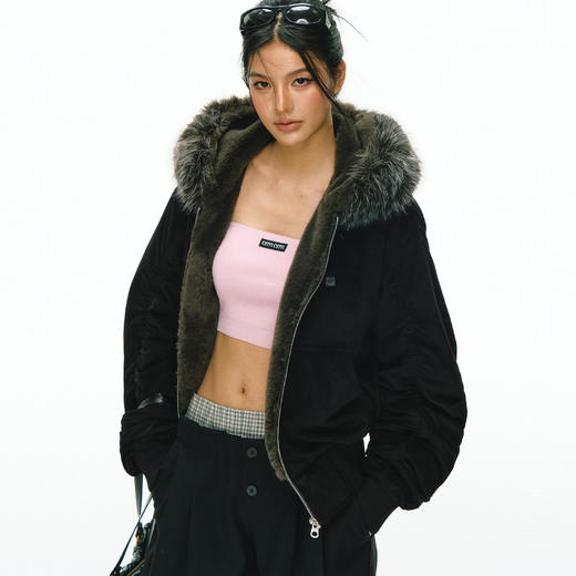Ariseism 美式复古设计感连帽可拆卸毛领棉服女冬季新款 商品图0