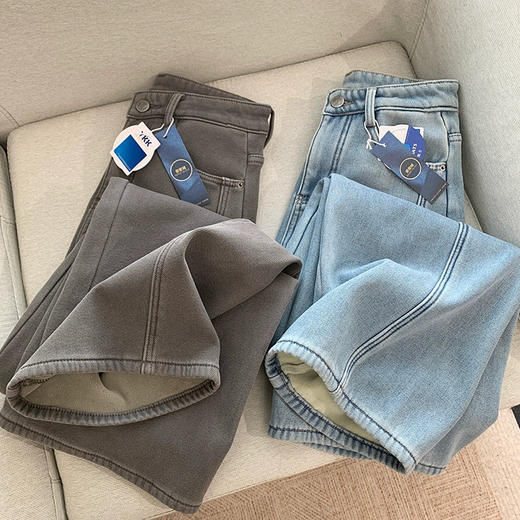 显瘦高腰垂感加厚加绒牛仔裤女秋冬裤子宽松直筒阔腿裤冬季长裤 商品图4