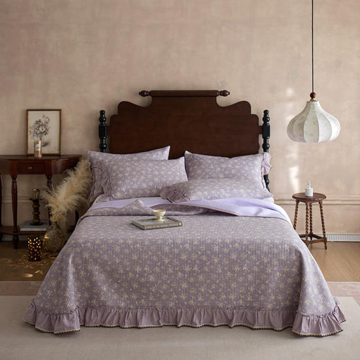 全棉双层纱法式复古床盖三件套  四季可用三层夹棉 商品图2