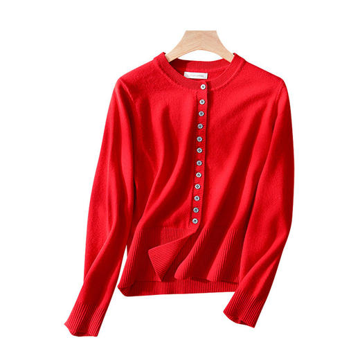 「自」全新升级【铂金会员146/天猫199/差价53】(20914)洛诗琳气质羊毛开衫2025秋冬圆领开叉通勤风百搭针织上衣女 商品图4