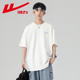 回力重磅纯棉t恤男士夏季新款宽松百搭印花圆领短袖内搭上衣