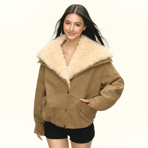 Ariseism 美式复古仿羊羔毛大翻领加厚保暖外套女冬季新款 商品图0