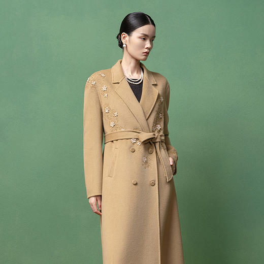 【林栖设计小店】【林栖作品】绵羊毛双面呢手工钉花蕾丝2025秋季新款大衣1953112 商品图1