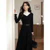 鹿向南「惬意时光」黑色假两件高领连衣裙女秋冬设计感收腰长裙 商品缩略图0