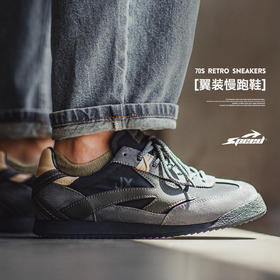 马登翼装慢跑鞋男生2025新款复古休闲运动低帮薄底黑色德训阿甘鞋