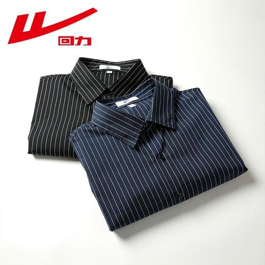 回力夏季短袖衬衫男条纹薄款黑色夏天寸衫痞帅外套高级感休闲上衣 商品图4