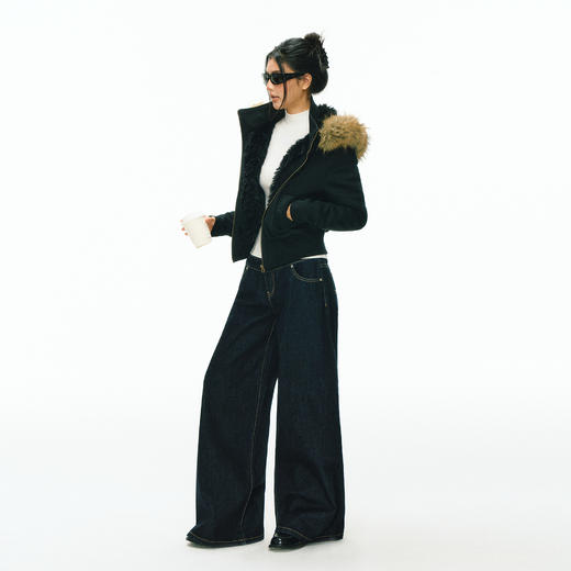 Ariseism 美式复古设计感连帽可拆卸毛领卫衣外套女秋冬新款 商品图3