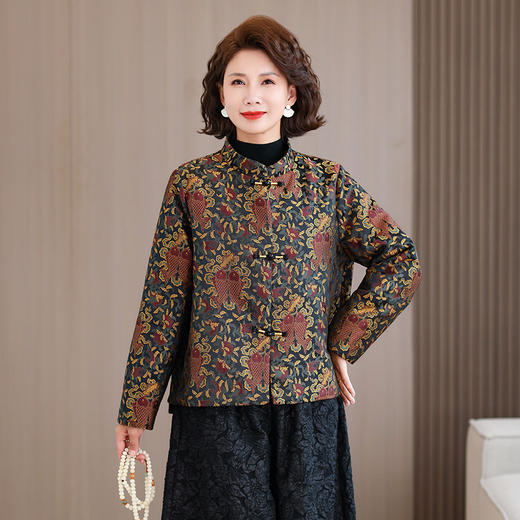 2025秋冬新款中年妈妈复古盘扣长袖宽松加厚外套阔腿裤两件套 商品图0