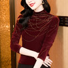 KQLE37M2971 2026春季新款洋气百搭高领纯色烫钻丝绒长袖打底衫修身显瘦T恤女 商品缩略图0