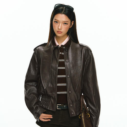 Ariseism 美式复古设计感皮衣外套女秋冬新款上衣 商品图1