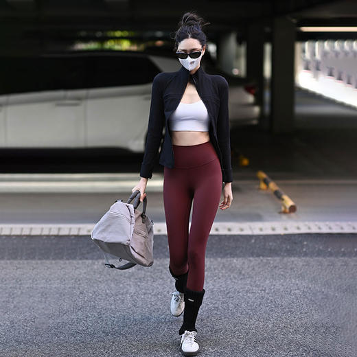 Beemen瑜伽服带口袋外套女 立领拉链磨毛裸感 弹力修身健身运动长袖外套 商品图4