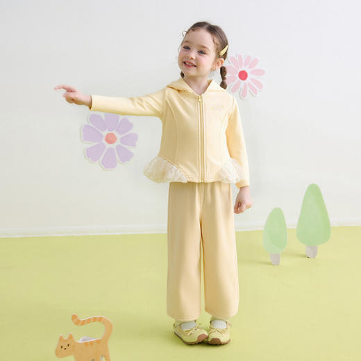 笛莎Deesha 童装女童套装2026春新款双层花边下摆连帽套装 商品图2