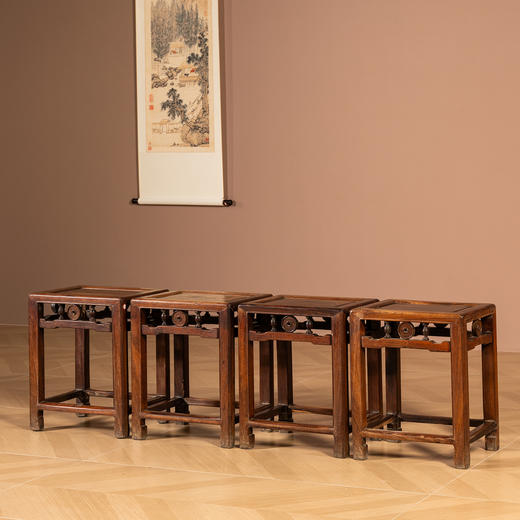 清代  红木铜钱工方凳（一堂） 商品图4