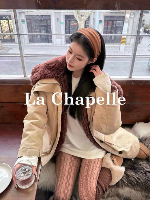 天猫同步【杨幂同款】拉夏贝尔/La Chapelle毛毛翻领翻盖口袋外套女加厚保暖设计感派克服冬季新款 商品图10