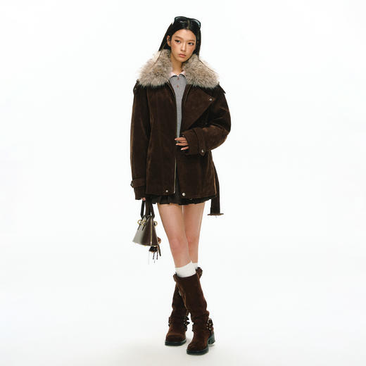 Ariseism 美式复古设计感可拆卸毛领夹棉外套女冬季新款上衣 商品图2