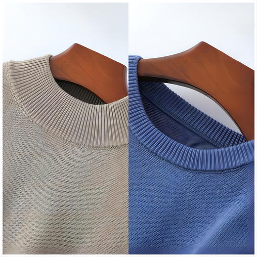 丁摩 新款100%纯棉针织衫男秋冬季不起球套头毛衣宽松纯色圆领打底线衣5ZF-48 商品图0