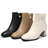 丁摩 粗跟圆头真皮短靴中跟冬季加绒大码鞋女软底踝靴春秋单靴5ZF-3113 商品缩略图4