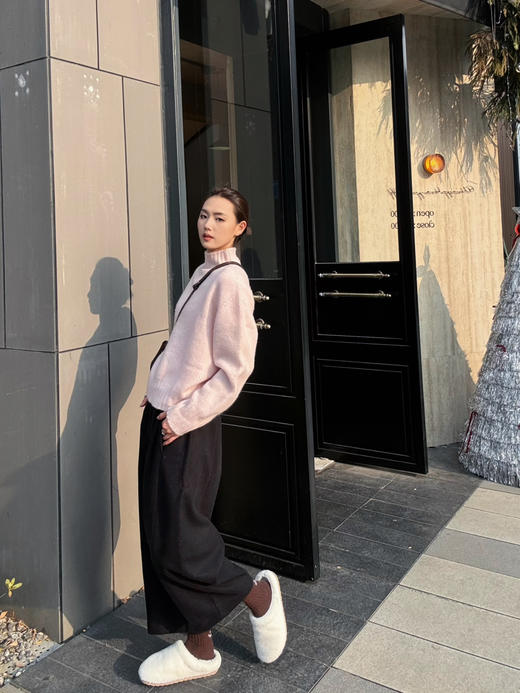 【自由自在】噢蜜ooomeooo松紧腰毛呢九分宽腿时髦裤 商品图9