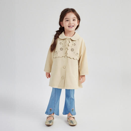 笛莎Deesha 童装女童外套2026春新款甜美翻领镂空绣花A版风衣外套 商品图2
