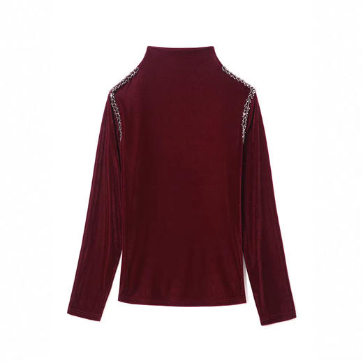 KQL E37M2981洋气百搭高领丝绒钉珠长袖打底衫大码T恤小衫 商品图2