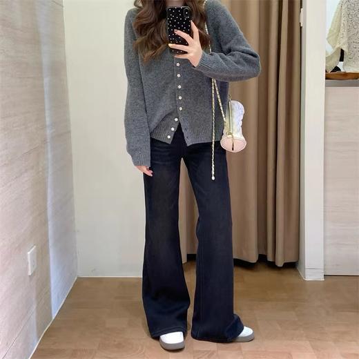 D122123时髦腿精加厚加绒保暖微喇裤女冬季复古显瘦柔软弹力喇叭牛仔长裤 商品图4