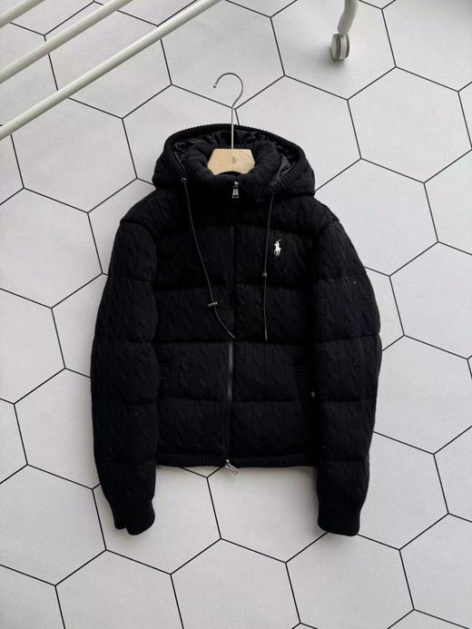 D122149老钱风织针拼接羊毛蓬松连帽羽绒服 商品图8