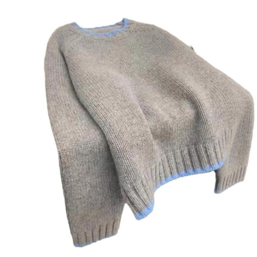 丁摩 秋冬新款加厚舒适软糯100%纯羊毛套头衫拼色圆领女士短款针织毛衣5ZF-8690 商品图4