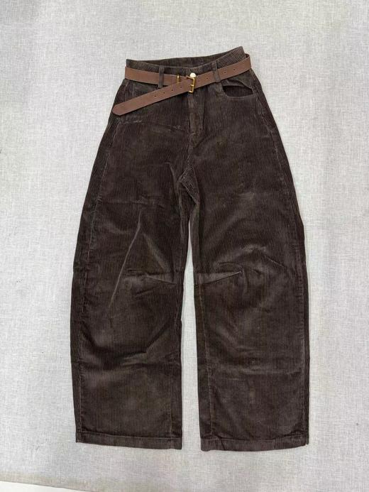 D122117冬季新款复古宽松简约灯芯绒棕色阔腿裤弯刀休闲裤香蕉裤长裤 商品图0