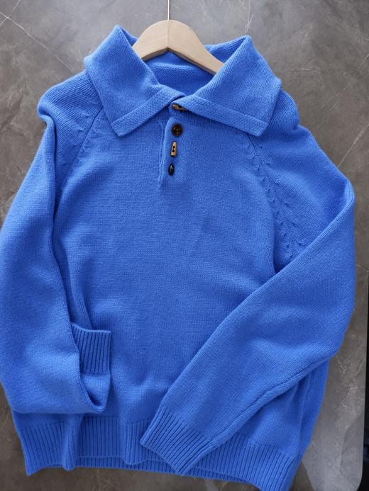 二店y 【JS3699167 】显白蓝+设计感前后两穿~ cos风冬季牛角扣翻领小众羊毛毛衣 商品图8