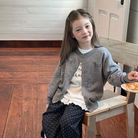 艾摩贝贝中大小女童宝宝洋气韩版休闲卡通满刺绣小狗针织开衫外套