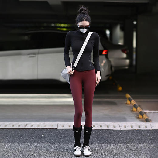Beemen瑜伽服带口袋外套女 立领拉链磨毛裸感 弹力修身健身运动长袖外套 商品图2