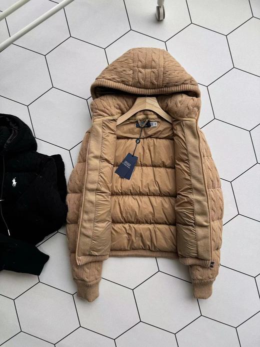 D122149老钱风织针拼接羊毛蓬松连帽羽绒服 商品图2